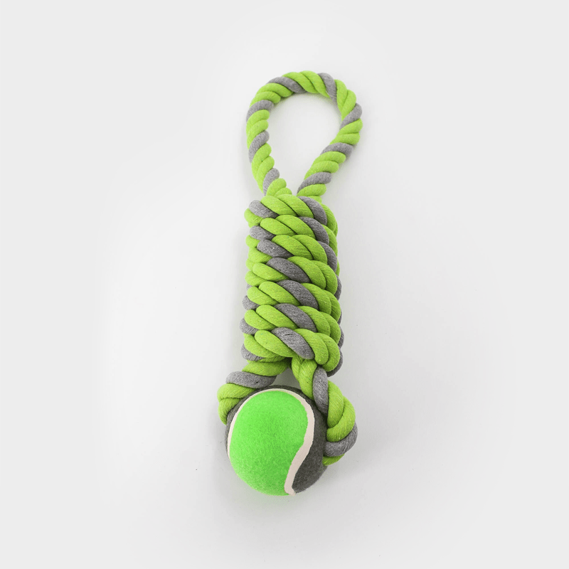 Grünes Spieltau mit Tennisball in der Größe L von Happy Pet