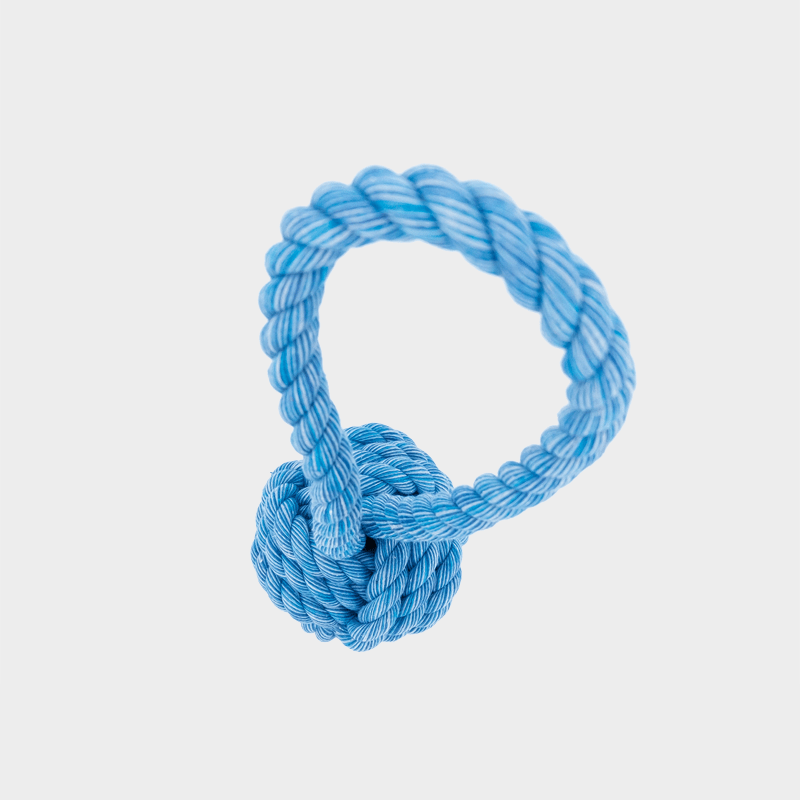Obere Ansicht des Nuts for Knots Balls mit Schlaufe in blau von Happy Pet