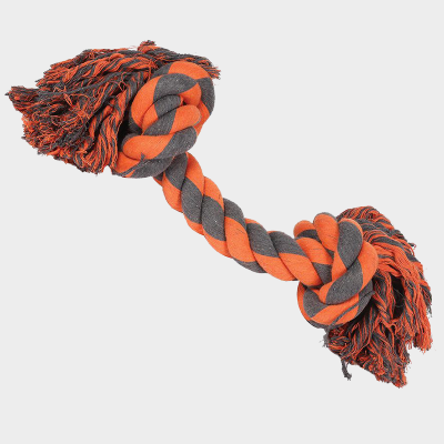 Hundespielzeug Tau für Hunde in orange und grau, jeweils ein dicker Knoten am Ende