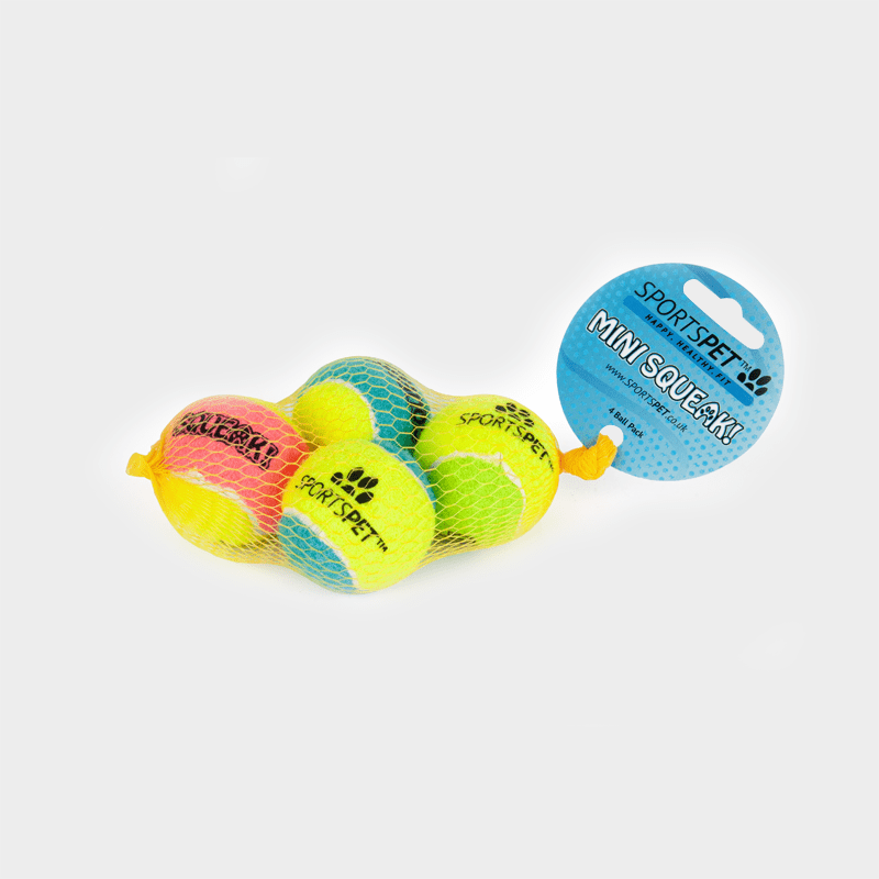 Tennisbälle Colour Puppy 48 mm Ø mit Quietscher von SPORTSPET 4er Pack in Originalverpackung