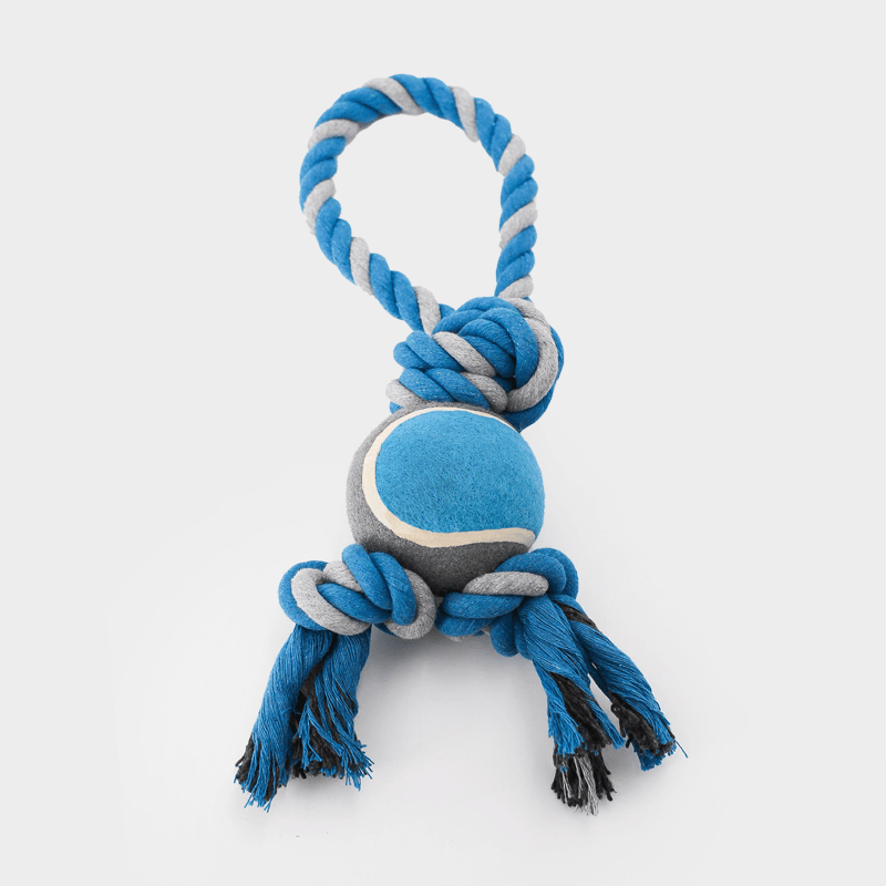 Blaues Nuts for Knots Spieltau mit Tennisball in der Größe L von Happy Pet
